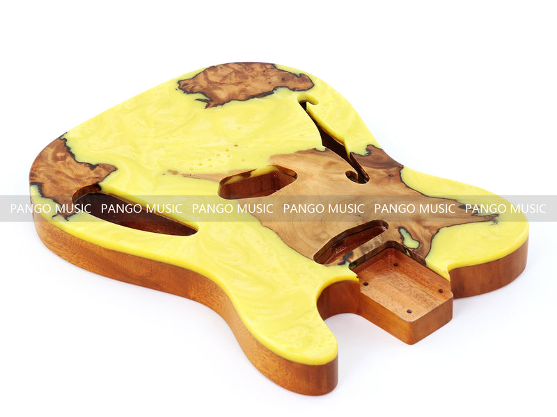 One-of-a-Kind Tele Thinline Style Pickguard-Ready Electric Guitar Body with EpoxyBurl Top & F-Hole (TRP-019)