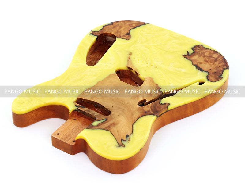 One-of-a-Kind Tele Thinline Style Pickguard-Ready Electric Guitar Body with EpoxyBurl Top & F-Hole (TRP-019)