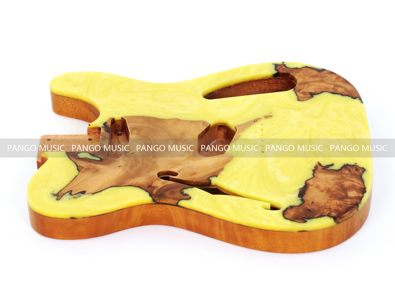 One-of-a-Kind Tele Thinline Style Pickguard-Ready Electric Guitar Body with EpoxyBurl Top & F-Hole (TRP-019)