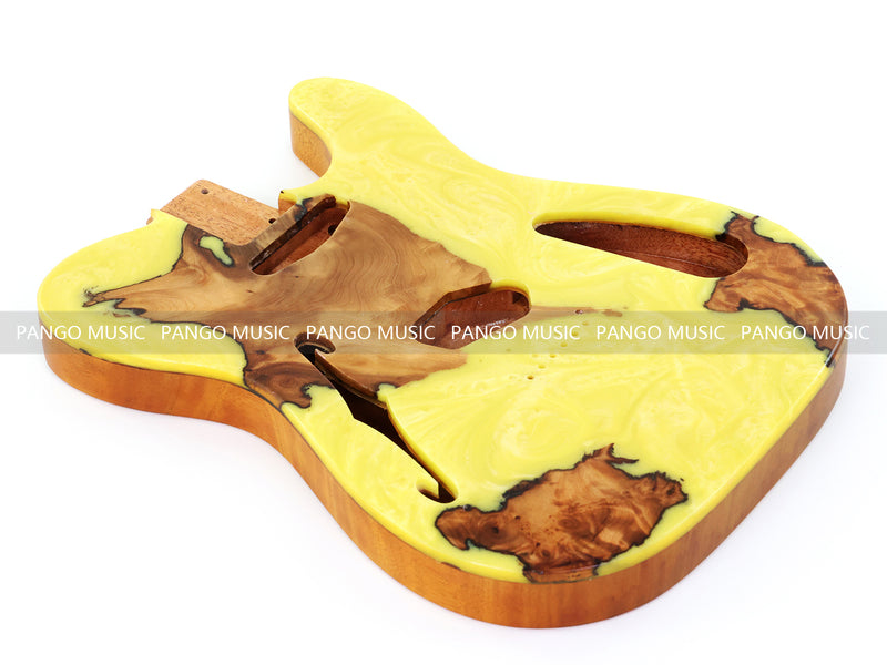 One-of-a-Kind Tele Thinline Style Pickguard-Ready Electric Guitar Body with EpoxyBurl Top & F-Hole (TRP-019)