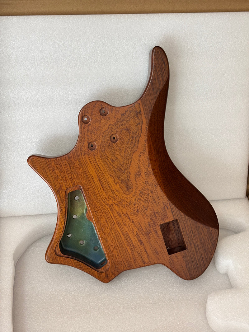 One-of-a-Kind Burl Wood Veneer Epoxy Resin 4 String Headless Electric Bass Guitar Body (H4B-001)
