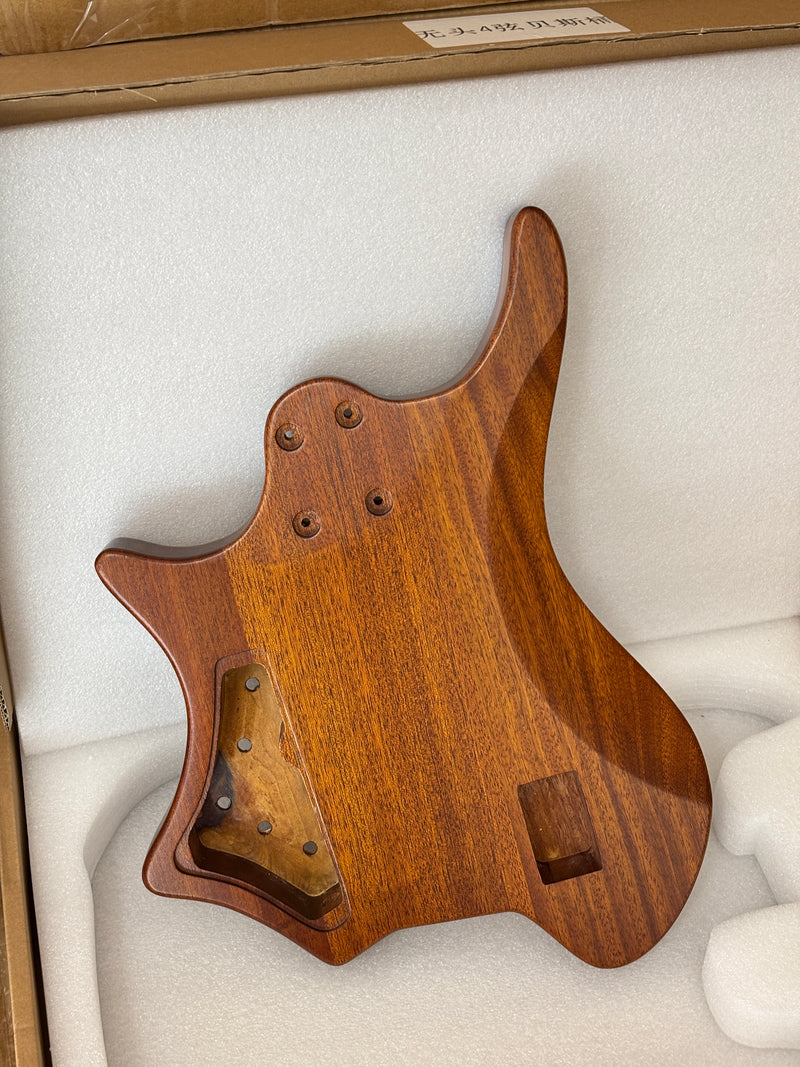 One-of-a-Kind Burl Wood Veneer Epoxy Resin 4 String Headless Electric Bass Guitar Body (H4B-002)