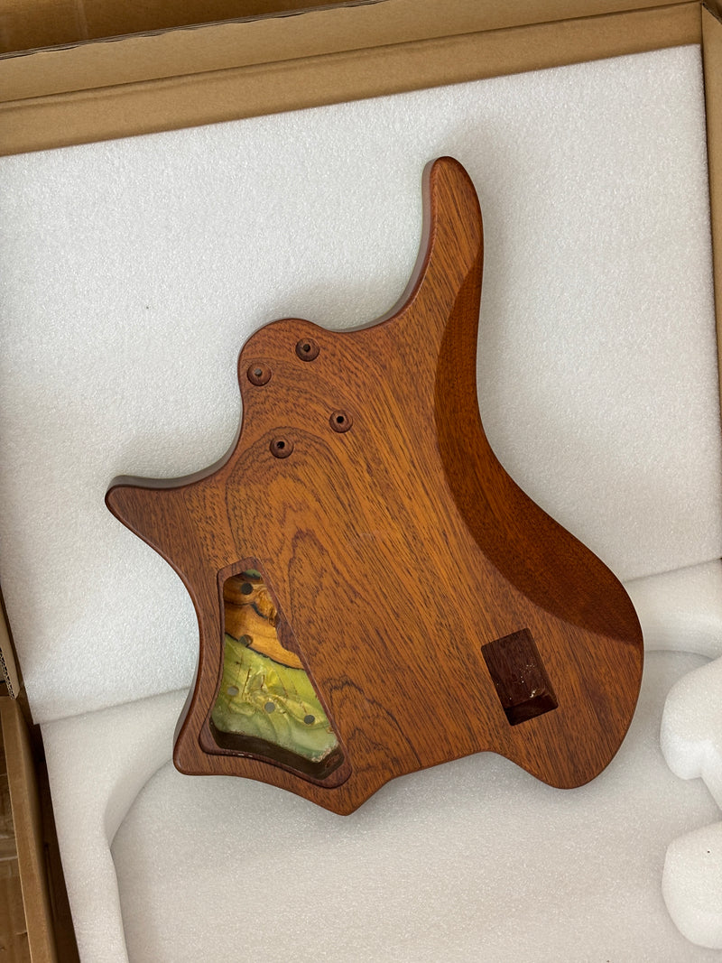 One-of-a-Kind Burl Wood Veneer Epoxy Resin 4 String Headless Electric Bass Guitar Body (H4B-004)