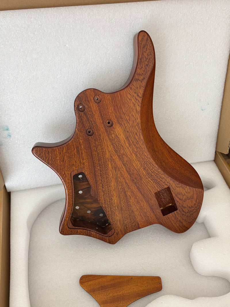 One-of-a-Kind Burl Wood Veneer Epoxy Resin 4 String Headless Electric Bass Guitar Body (H4B-014)