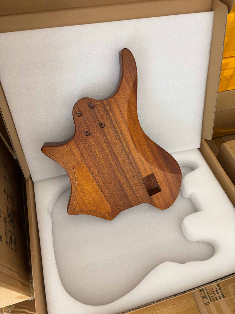 One-of-a-Kind Burl Wood Veneer Epoxy Resin 5 String Headless Electric Bass Guitar Body (H5B-001)