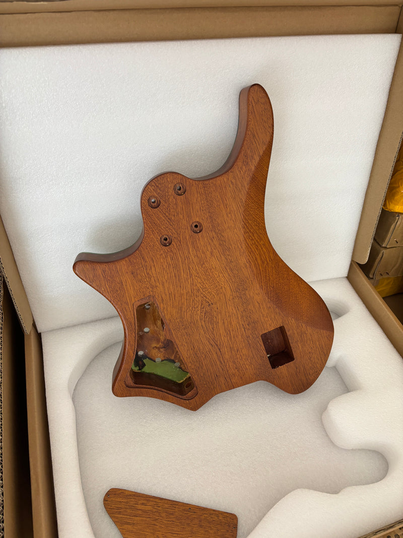 One-of-a-Kind Burl Wood Veneer Epoxy Resin 5 String Headless Electric Bass Guitar Body (H5B-008)