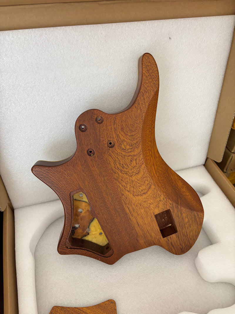 One-of-a-Kind Burl Wood Veneer Epoxy Resin 5 String Headless Electric Bass Guitar Body (H5B-009)