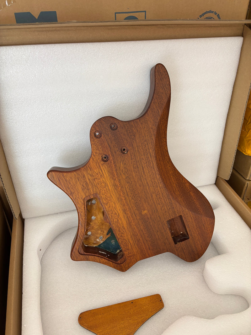 One-of-a-Kind Burl Wood Veneer Epoxy Resin 5 String Headless Electric Bass Guitar Body (H5B-010)
