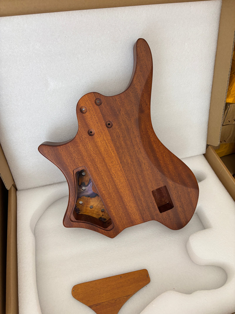 One-of-a-Kind Burl Wood Veneer Epoxy Resin 5 String Headless Electric Bass Guitar Body (H5B-011)