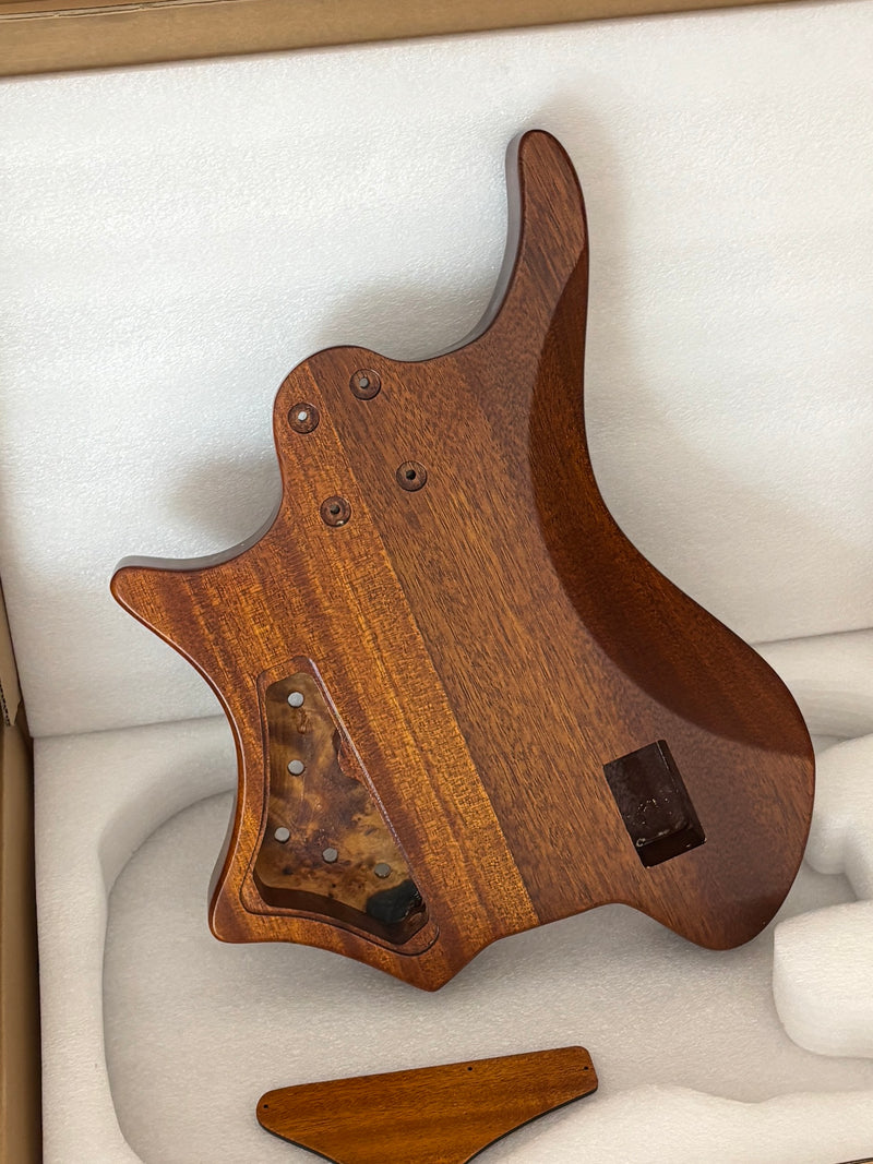 One-of-a-Kind Burl Wood Veneer Epoxy Resin 5 String Headless Electric Bass Guitar Body (H5B-013)