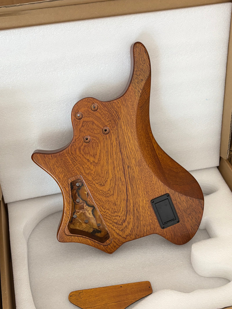 One-of-a-Kind Burl Wood Veneer Epoxy Resin 5 String Headless Electric Bass Guitar Body (H5B-014)
