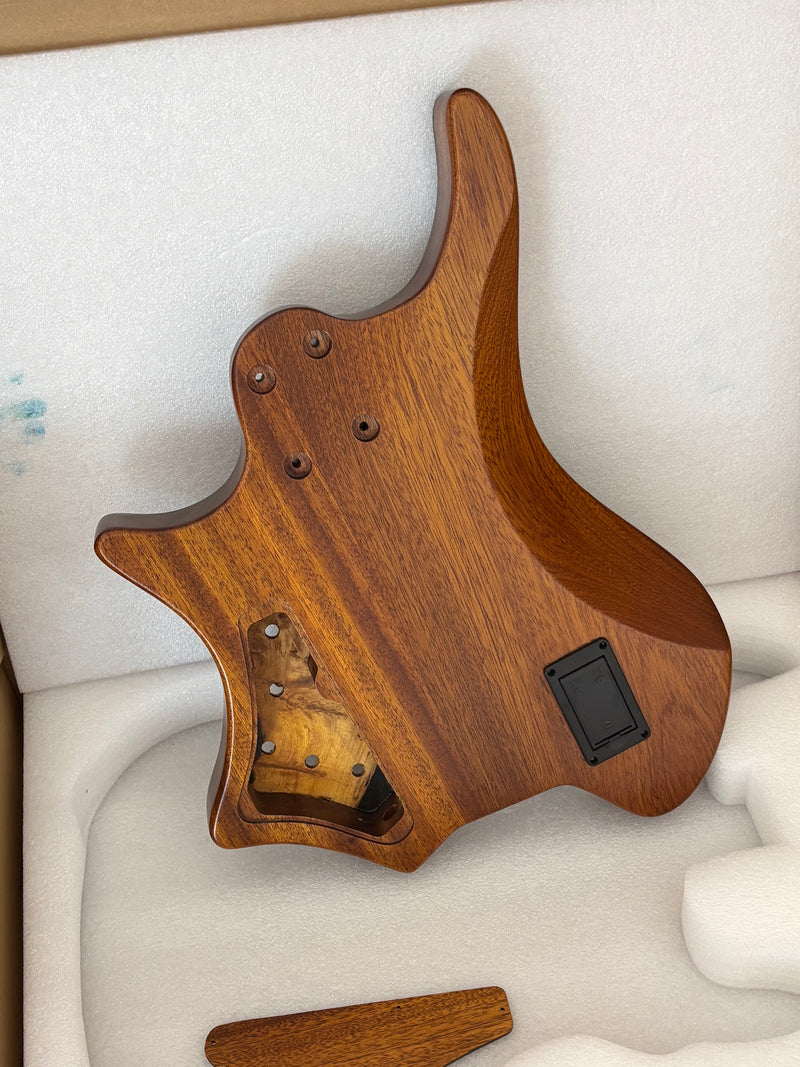 One-of-a-Kind Burl Wood Veneer Epoxy Resin 5 String Headless Electric Bass Guitar Body (H5B-015)