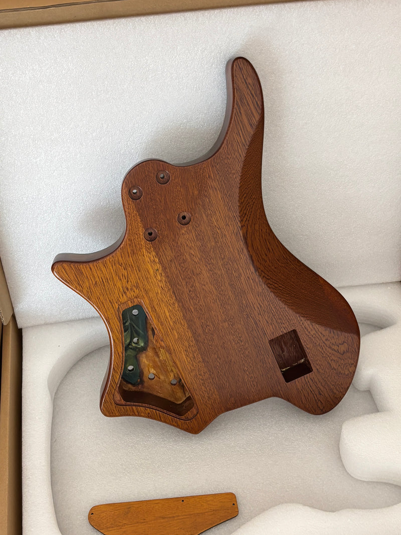 One-of-a-Kind Burl Wood Veneer Epoxy Resin 5 String Headless Electric Bass Guitar Body (H5B-016)