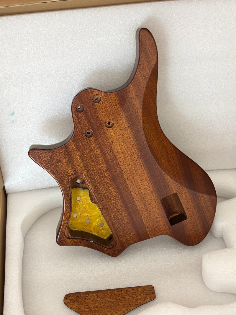 One-of-a-Kind Burl Wood Veneer Epoxy Resin 5 String Headless Electric Bass Guitar Body (H5B-017)