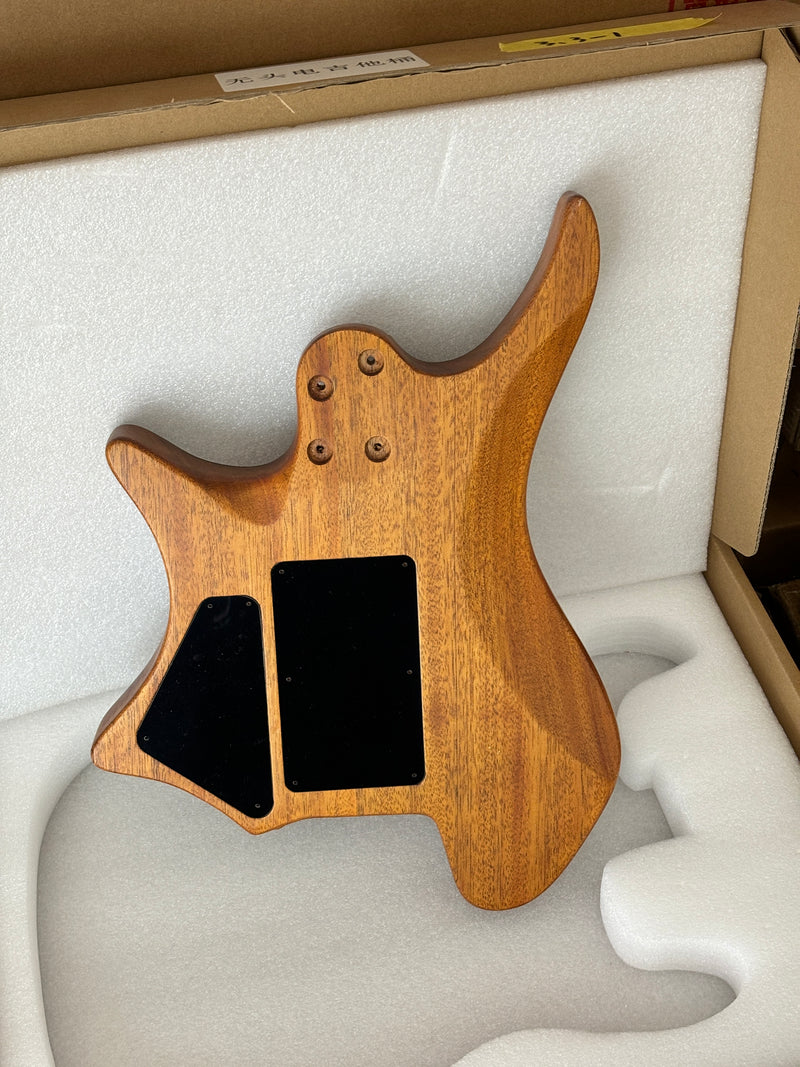 One-of-a-Kind Burl Wood Veneer Epoxy Resin Headless Electric Guitar Body (HBE-001)