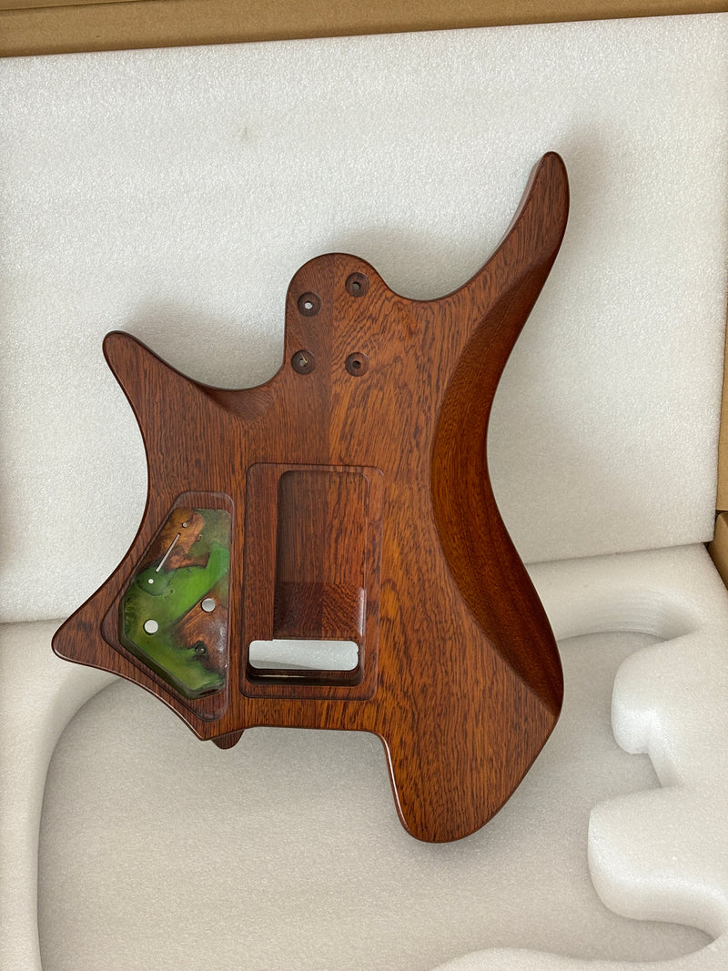 One-of-a-Kind Burl Wood Veneer Epoxy Resin Headless Electric Guitar Body (HBE-005)