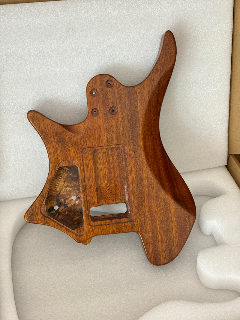 One-of-a-Kind Burl Wood Veneer Epoxy Resin Headless Electric Guitar Body (HBE-006)