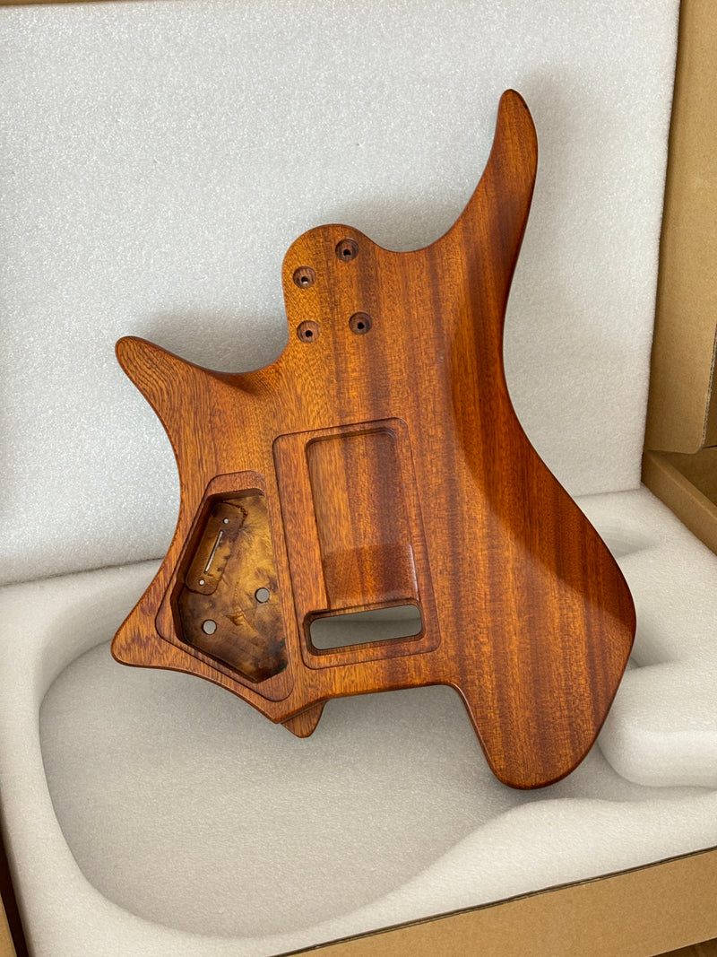 One-of-a-Kind Burl Wood Veneer Epoxy Resin Headless Electric Guitar Body (HBE-014)