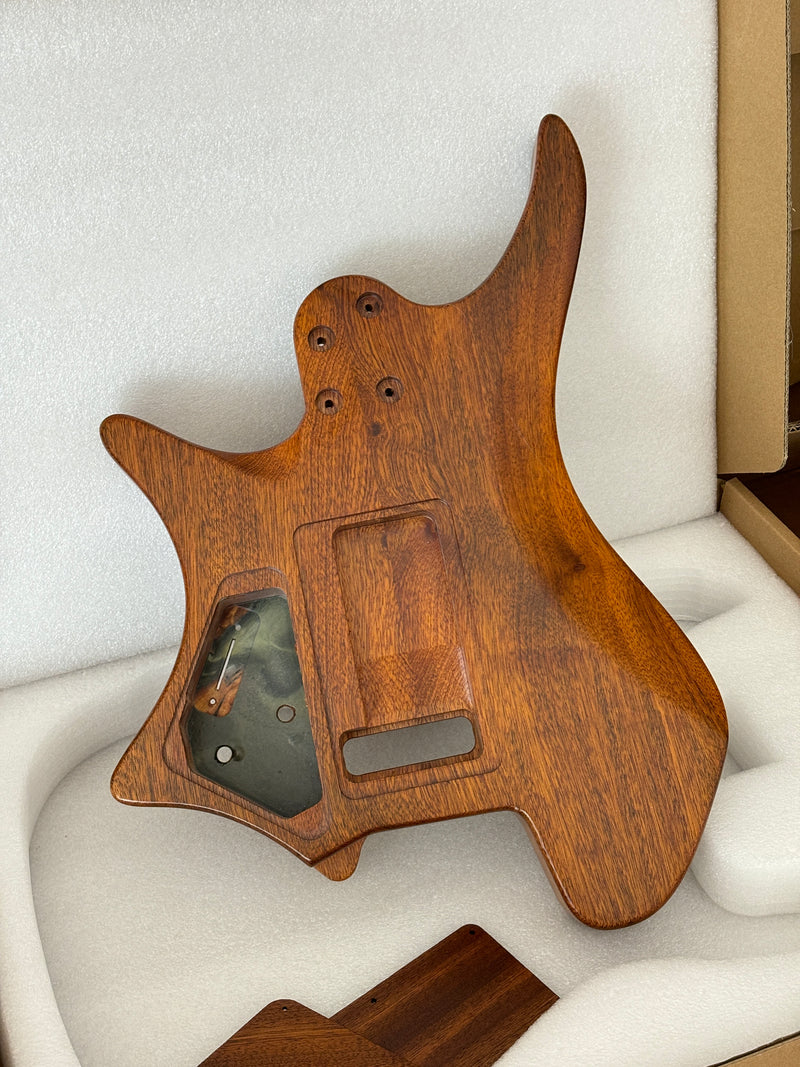 One-of-a-Kind Burl Wood Veneer Epoxy Resin Headless Electric Guitar Body (HBE-018)