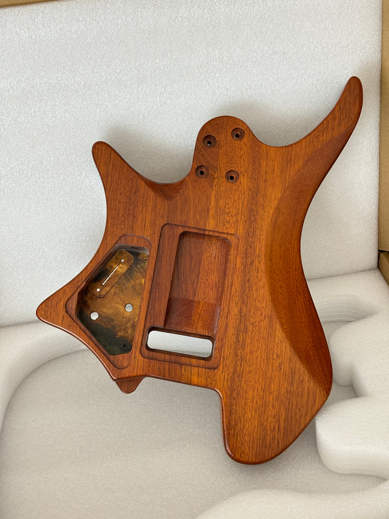One-of-a-Kind Burl Wood Veneer Epoxy Resin Headless Electric Guitar Body (HBE-020)