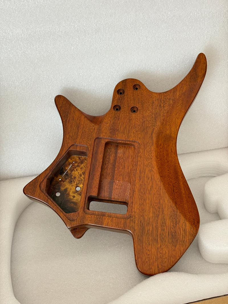 One-of-a-Kind Burl Wood Veneer Epoxy Resin Headless Electric Guitar Body (HBE-021)