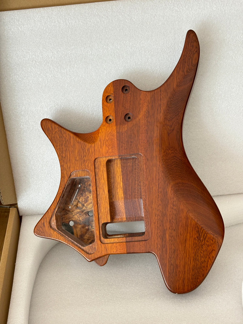 One-of-a-Kind Burl Wood Veneer Epoxy Resin Headless Electric Guitar Body (HBE-022)