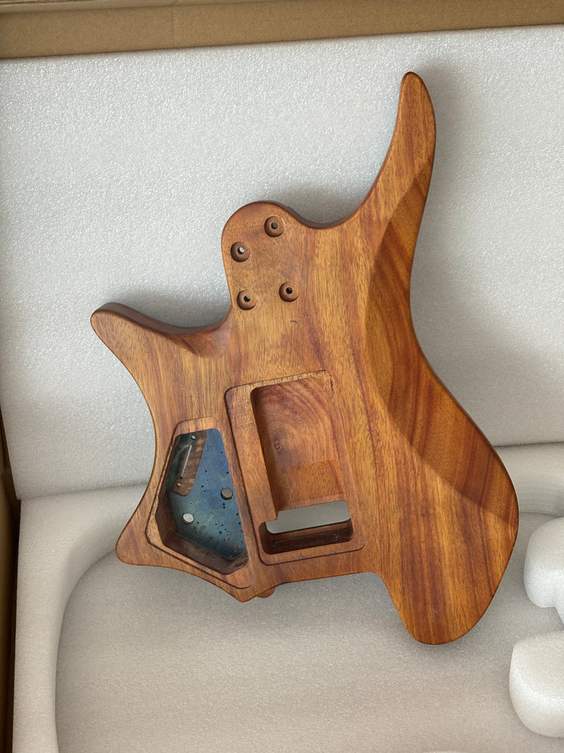 One-of-a-Kind Burl Wood Veneer Epoxy Resin Headless Electric Guitar Body (HBE-025)