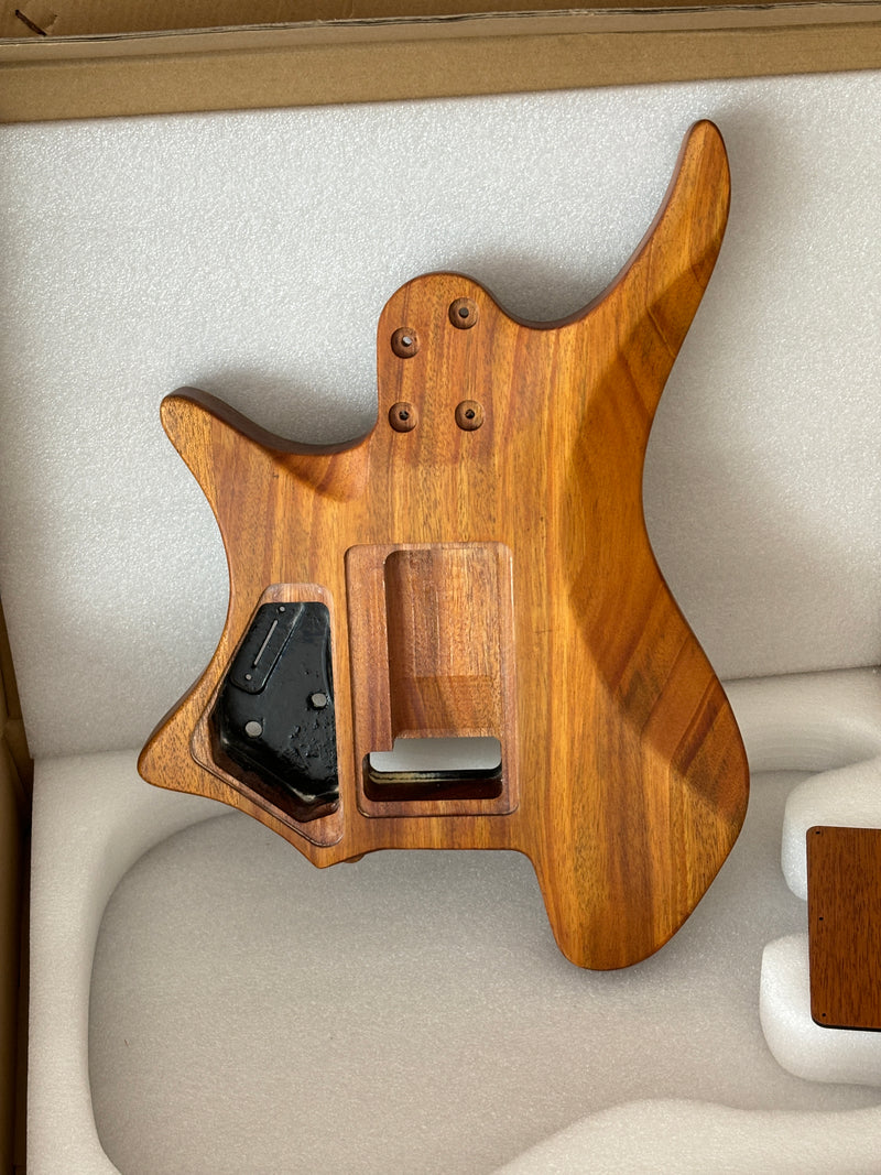 One-of-a-Kind Burl Wood Veneer Epoxy Resin Headless Electric Guitar Body (HBE-037)