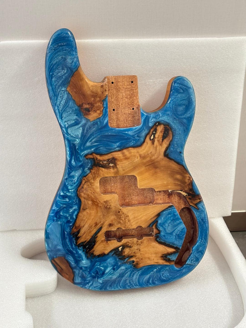 One-of-a-Kind Burl Wood Veneer Epoxy Resin PJ-Style Electric Bass Guitar Body (PJE-001)