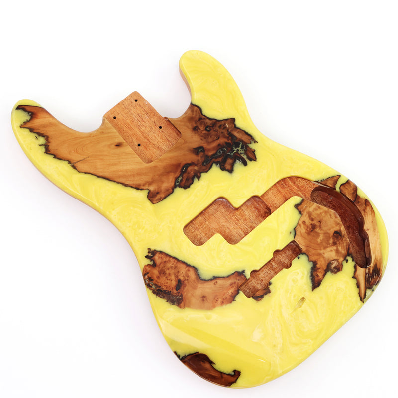 One-of-a-Kind Burl Wood Veneer Epoxy Resin PJ-Style Electric Bass Guitar Body (PJE-002)