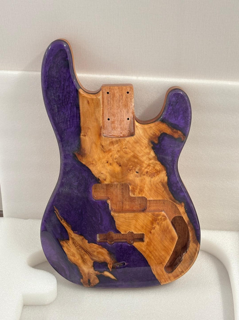 One-of-a-Kind Burl Wood Veneer Epoxy Resin PJ-Style Electric Bass Guitar Body (PJE-003)