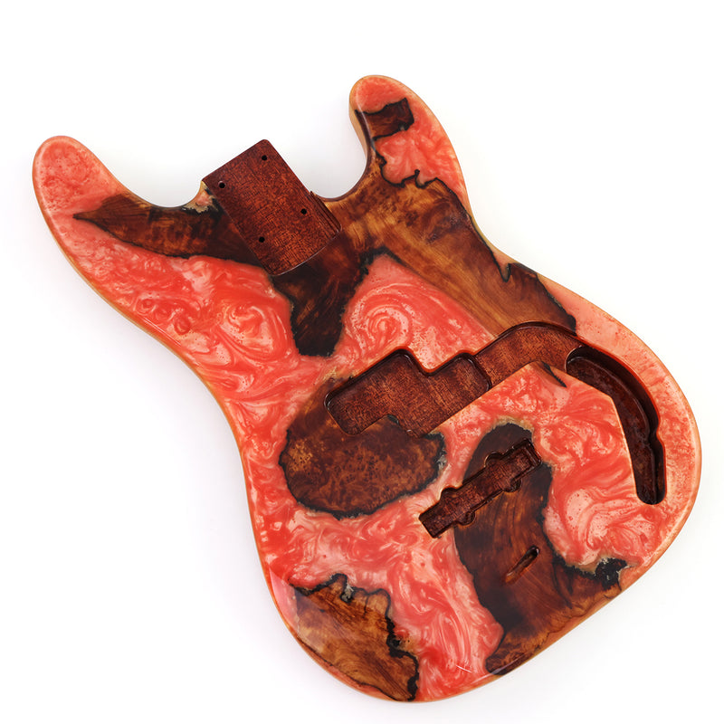 One-of-a-Kind Burl Wood Veneer Epoxy Resin PJ-Style Electric Bass Guitar Body (PJE-004)