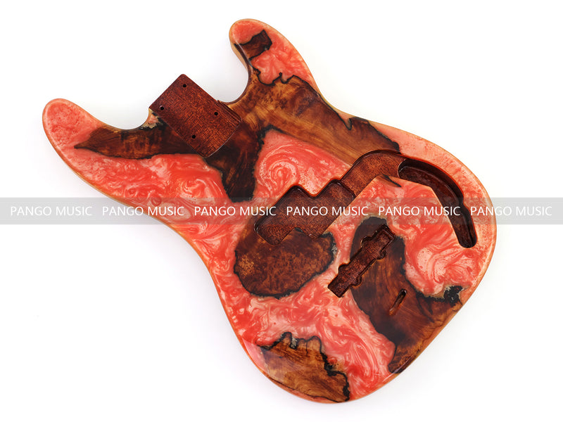 One-of-a-Kind Burl Wood Veneer Epoxy Resin PJ-Style Electric Bass Guitar Body (PJE-004)