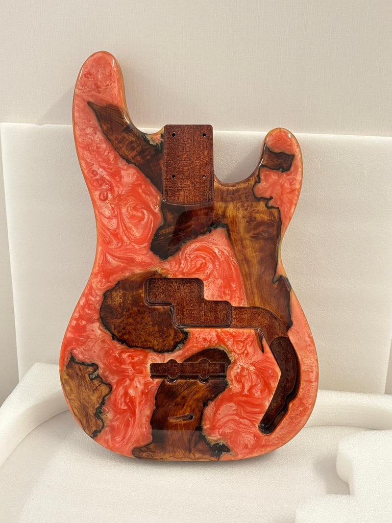 One-of-a-Kind Burl Wood Veneer Epoxy Resin PJ-Style Electric Bass Guitar Body (PJE-004)