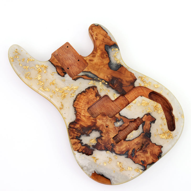 One-of-a-Kind Burl Wood Veneer Epoxy Resin PJ-Style Electric Bass Guitar Body (PJE-006)