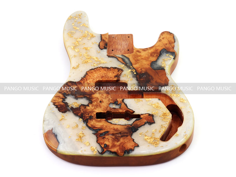 One-of-a-Kind Burl Wood Veneer Epoxy Resin PJ-Style Electric Bass Guitar Body (PJE-006)