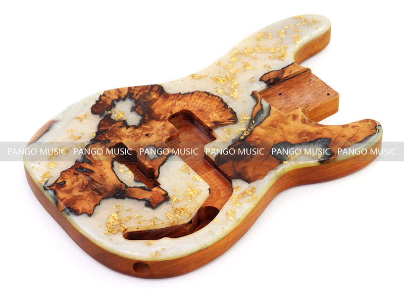 One-of-a-Kind Burl Wood Veneer Epoxy Resin PJ-Style Electric Bass Guitar Body (PJE-006)