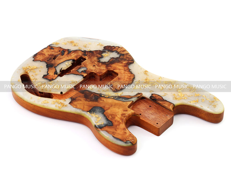 One-of-a-Kind Burl Wood Veneer Epoxy Resin PJ-Style Electric Bass Guitar Body (PJE-006)