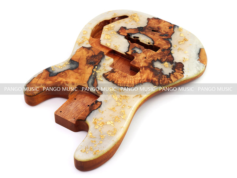 One-of-a-Kind Burl Wood Veneer Epoxy Resin PJ-Style Electric Bass Guitar Body (PJE-006)