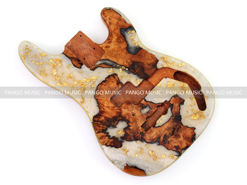 One-of-a-Kind Burl Wood Veneer Epoxy Resin PJ-Style Electric Bass Guitar Body (PJE-006)