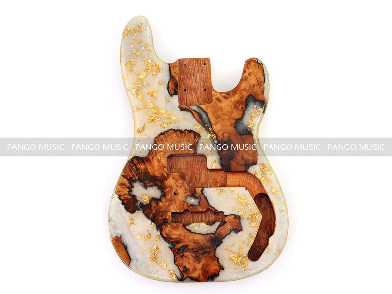 One-of-a-Kind Burl Wood Veneer Epoxy Resin PJ-Style Electric Bass Guitar Body (PJE-006)