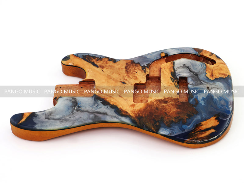 One-of-a-Kind Burl Wood Veneer Epoxy Resin PJ-Style Electric Bass Guitar Body (PJE-008)