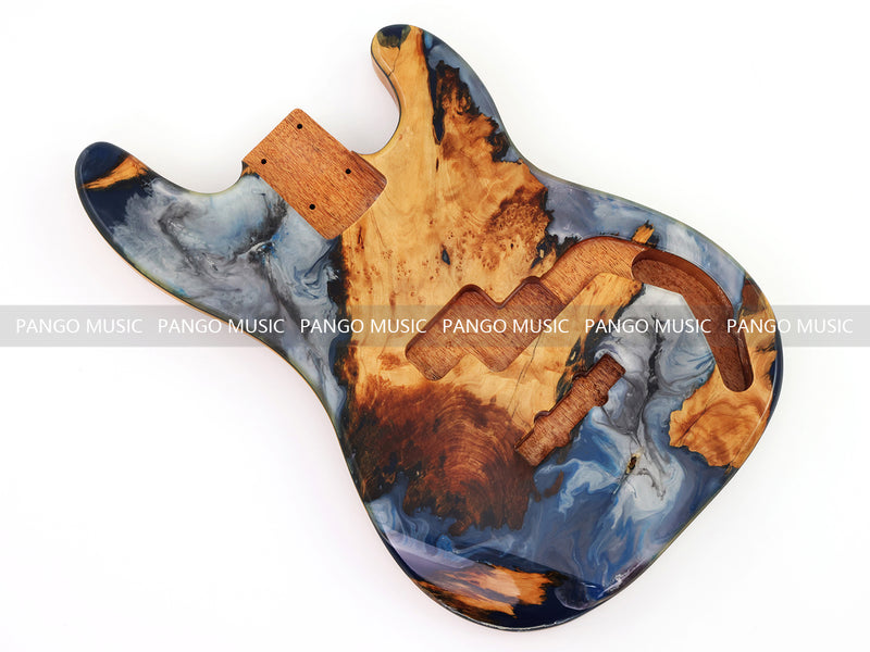 One-of-a-Kind Burl Wood Veneer Epoxy Resin PJ-Style Electric Bass Guitar Body (PJE-008)