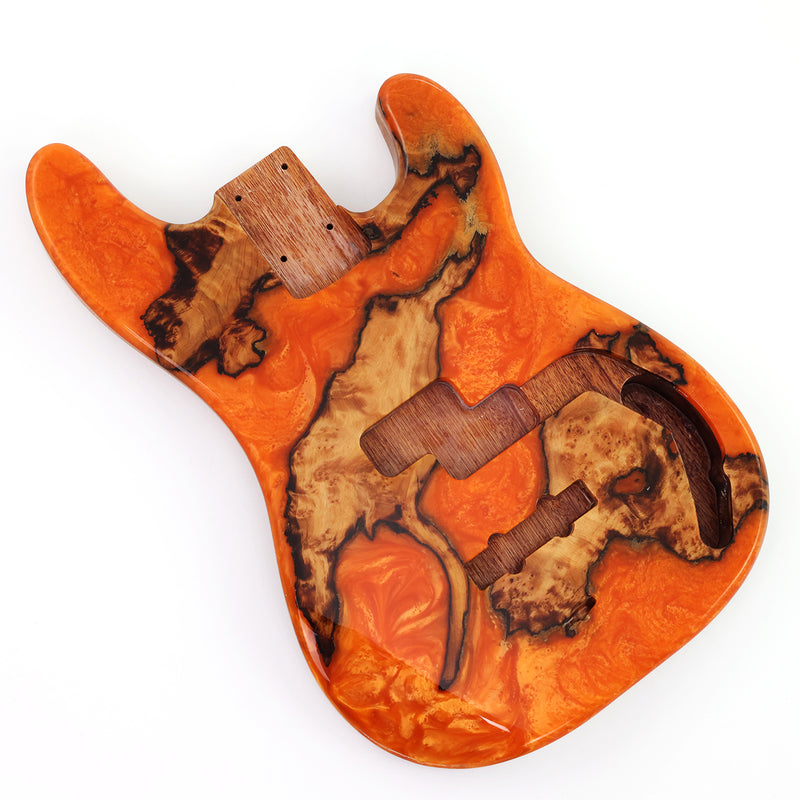 One-of-a-Kind Burl Wood Veneer Epoxy Resin PJ-Style Electric Bass Guitar Body (PJE-009)