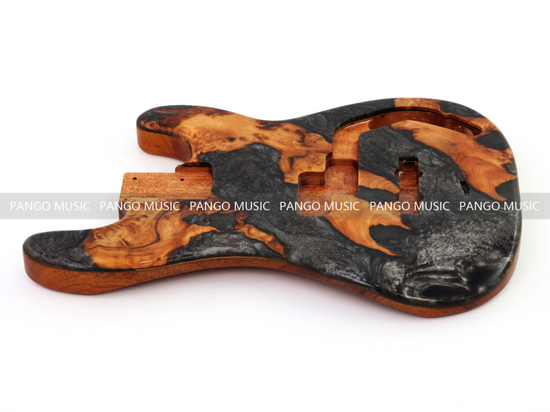 One-of-a-Kind Burl Wood Veneer Epoxy Resin PJ-Style Electric Bass Guitar Body (PJE-010)