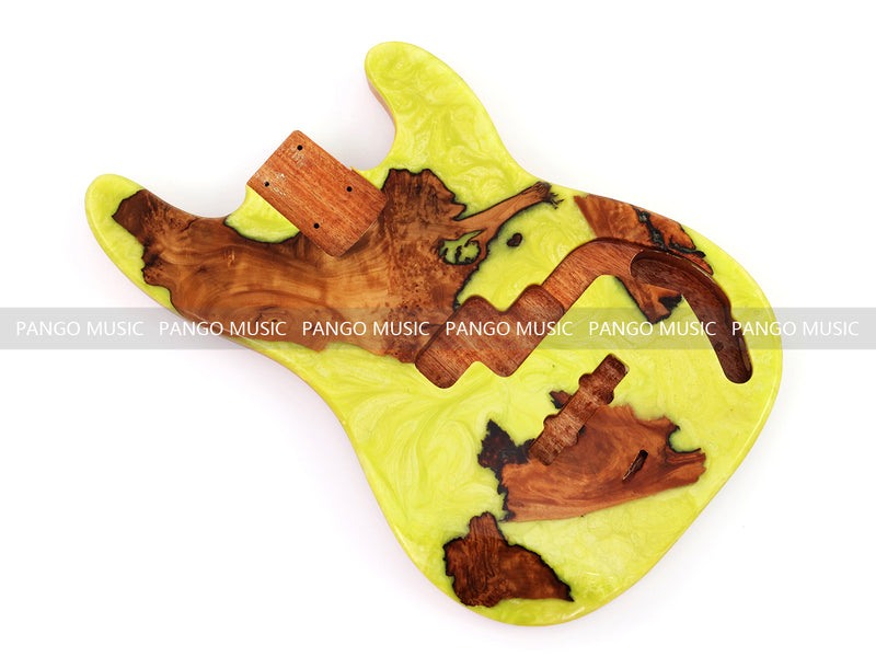 One-of-a-Kind Burl Wood Veneer Epoxy Resin PJ-Style Electric Bass Guitar Body (PJE-011)