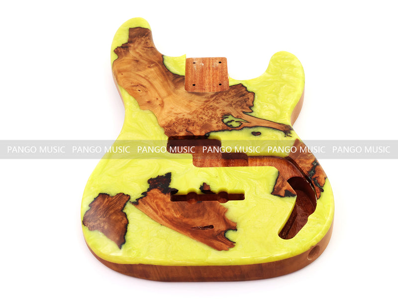 One-of-a-Kind Burl Wood Veneer Epoxy Resin PJ-Style Electric Bass Guitar Body (PJE-011)