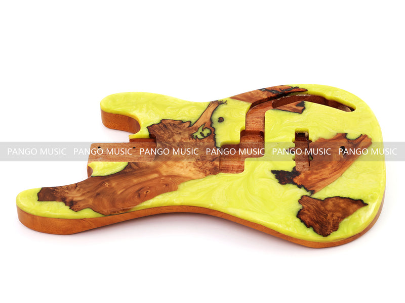 One-of-a-Kind Burl Wood Veneer Epoxy Resin PJ-Style Electric Bass Guitar Body (PJE-011)