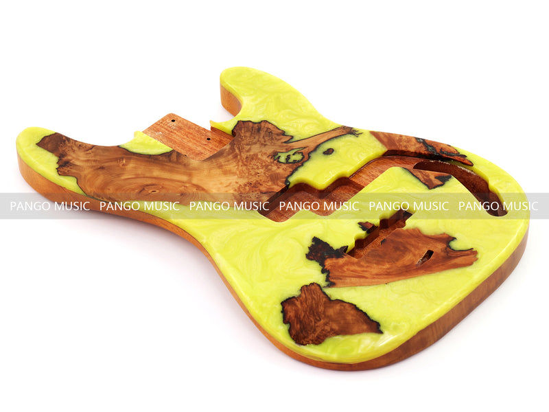 One-of-a-Kind Burl Wood Veneer Epoxy Resin PJ-Style Electric Bass Guitar Body (PJE-011)