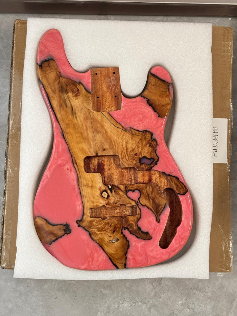 One-of-a-Kind Burl Wood Veneer Epoxy Resin PJ-Style Electric Bass Guitar Body (PJE-015)